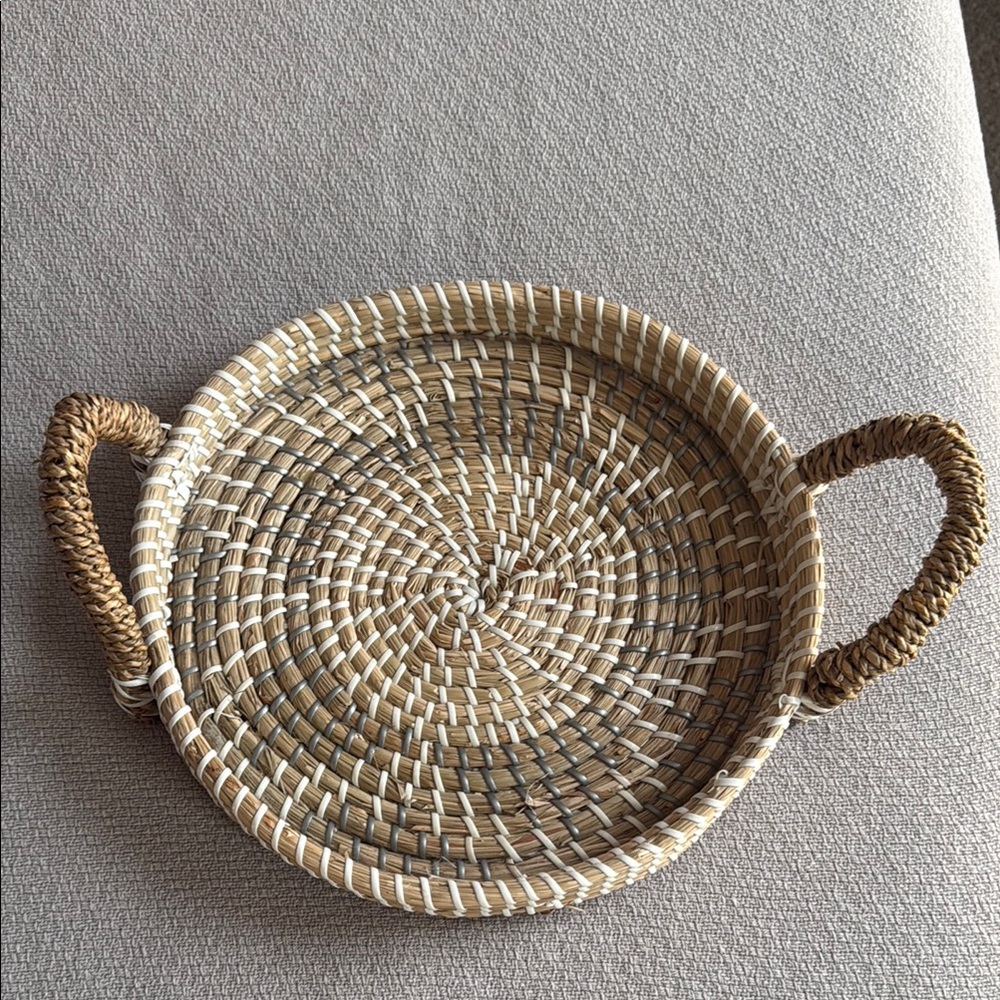 Handcrafted Woven Basket with Handles - Natural and White